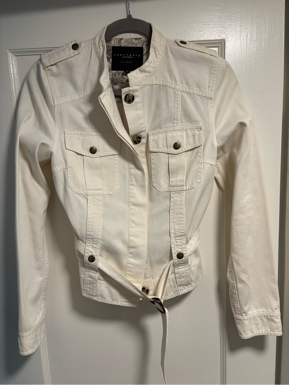 Sanctuary Off-White Utility Jacket with Epaulets Sz S NWOT